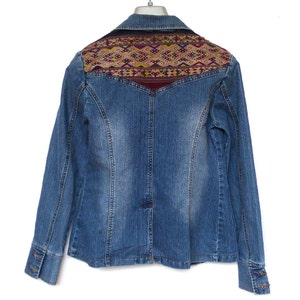 Embroidered Denim Jacket embroidered with Lao Hill Tribe textiles size 38