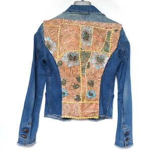 Benetton Embroidered Denim Jacket with Modern Indian embroidered textile size 40