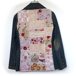 Embroidered Denim Jacket with Modern Indian embroidered textile size M