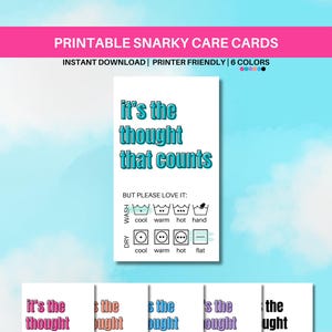 C'est la pensée qui compte | Instructions de lessive imprimables | Cadeau fait main attentionné | Comment se laver | Cartes d'entretien des bonnets | Prêt à imprimer