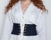 Upcycled denim underbust belt, y2k jeans corset belt, custom made corset belt, zero waste fashion