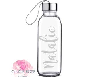 Personalized Engraved Etched Glass Water Bottle/Personalized Glass/ Workout Water Bottle/ Etched Bottle/Glass Bottle/Name on Bottle/ Engrave