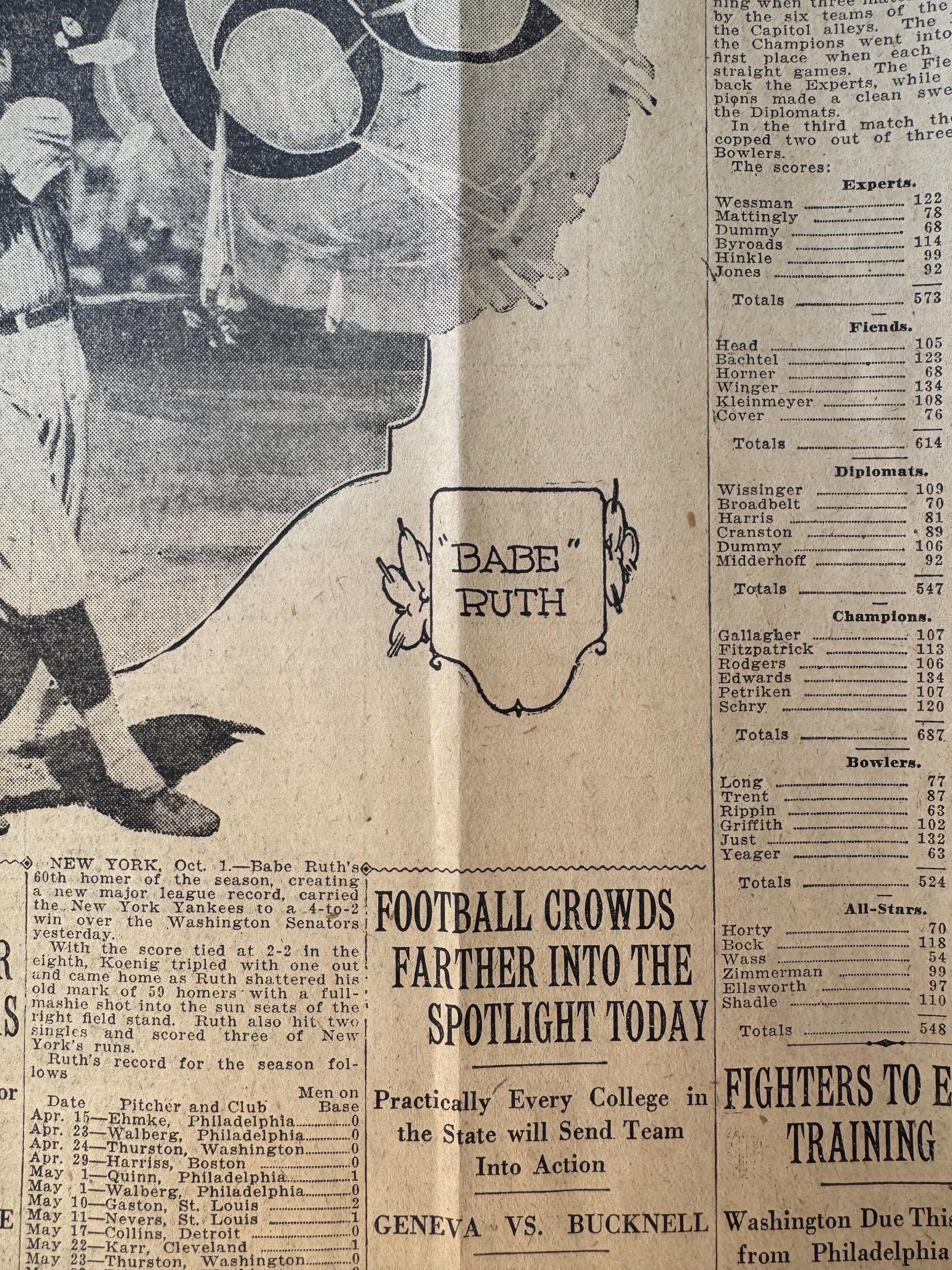 1927 Babe Ruth Newspaper Article ( One Page) - Etsy