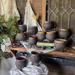 Dark Clay Cauldron with Moon Texture, Food Safe Pot