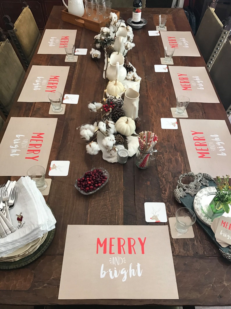Merry & Bright Christmas Paper Placemats and Coasters set of Etsy