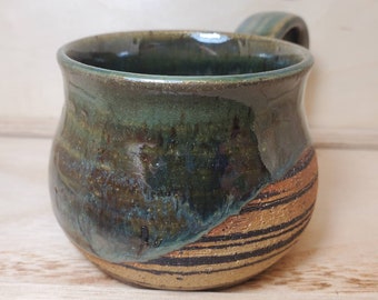 Handmade Marbled Mossy Green Pottery Mug