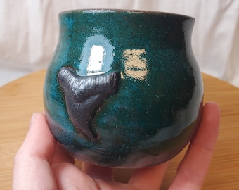 Handmade Pottery Dark Blue Green Shark Tooth Mug