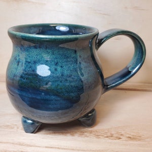 Handmade Cauldron Blue Green Pottery Mug