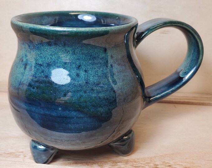 Handmade Cauldron Blue Green Wheel Thrown Pottery Mug - Etsy