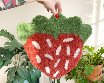 Strawberry Tufted Wall Hanging | Colorful Handmade Wall Art | Rug Tufting Eclectic Home Decor