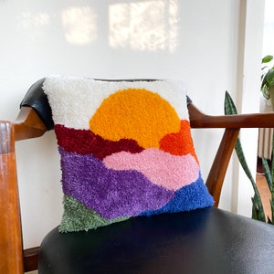 Mountain Range Tufted Pillow | 14 x 14 in Tufted Rainbow Throw Pillow  | Modern Home Decor | Made-To-Order