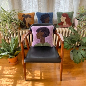 Colorful Gals Tufted Pillows Woman Portrait Silhouette Unique Handmade Home Decor Ready to Ship purple