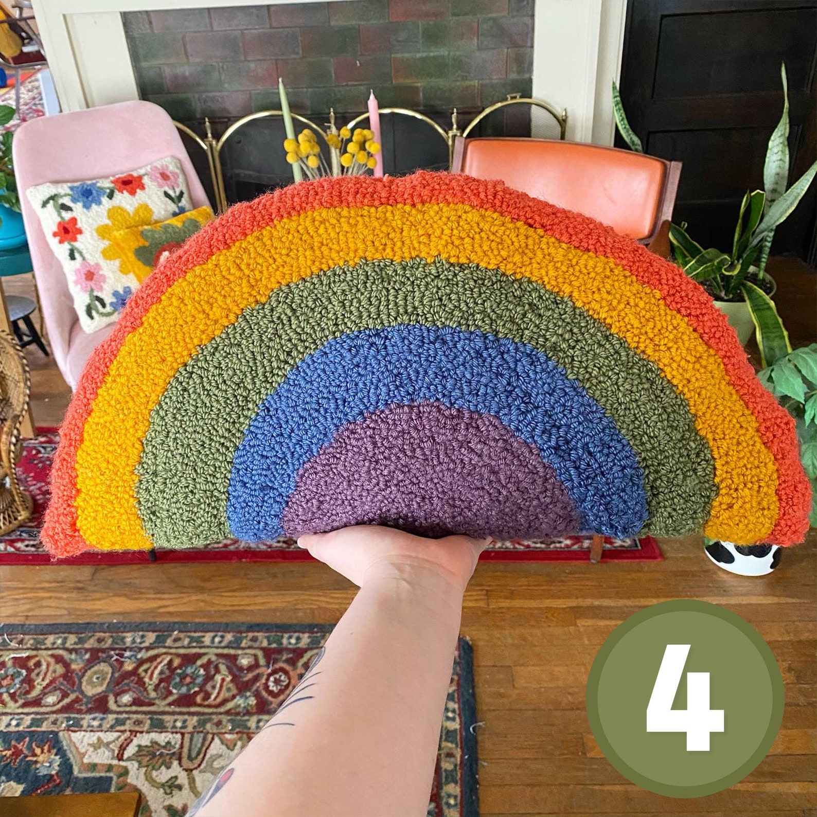 Hand Tufted Rainbow Pillow / 10 x 20 Decorative Punch Needle Etsy