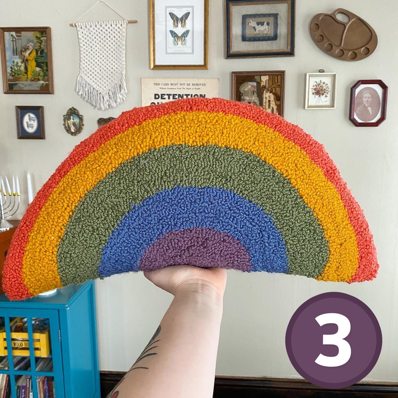 Hand Tufted Rainbow Pillow / 10 x 20 Decorative Punch Needle Etsy