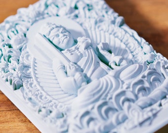 Japanse OMAMORI-amuletbedel voor geld (economische situatie, werk, zaken, overwinning, enz.) witte kleur * deity-mon-4b