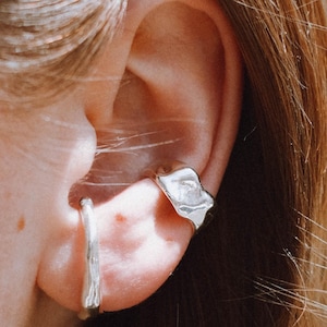 Non piercing sterling silver 925 Ear cuff, Melted Metal Texture Irregular Sterling Silver Wrap Earring