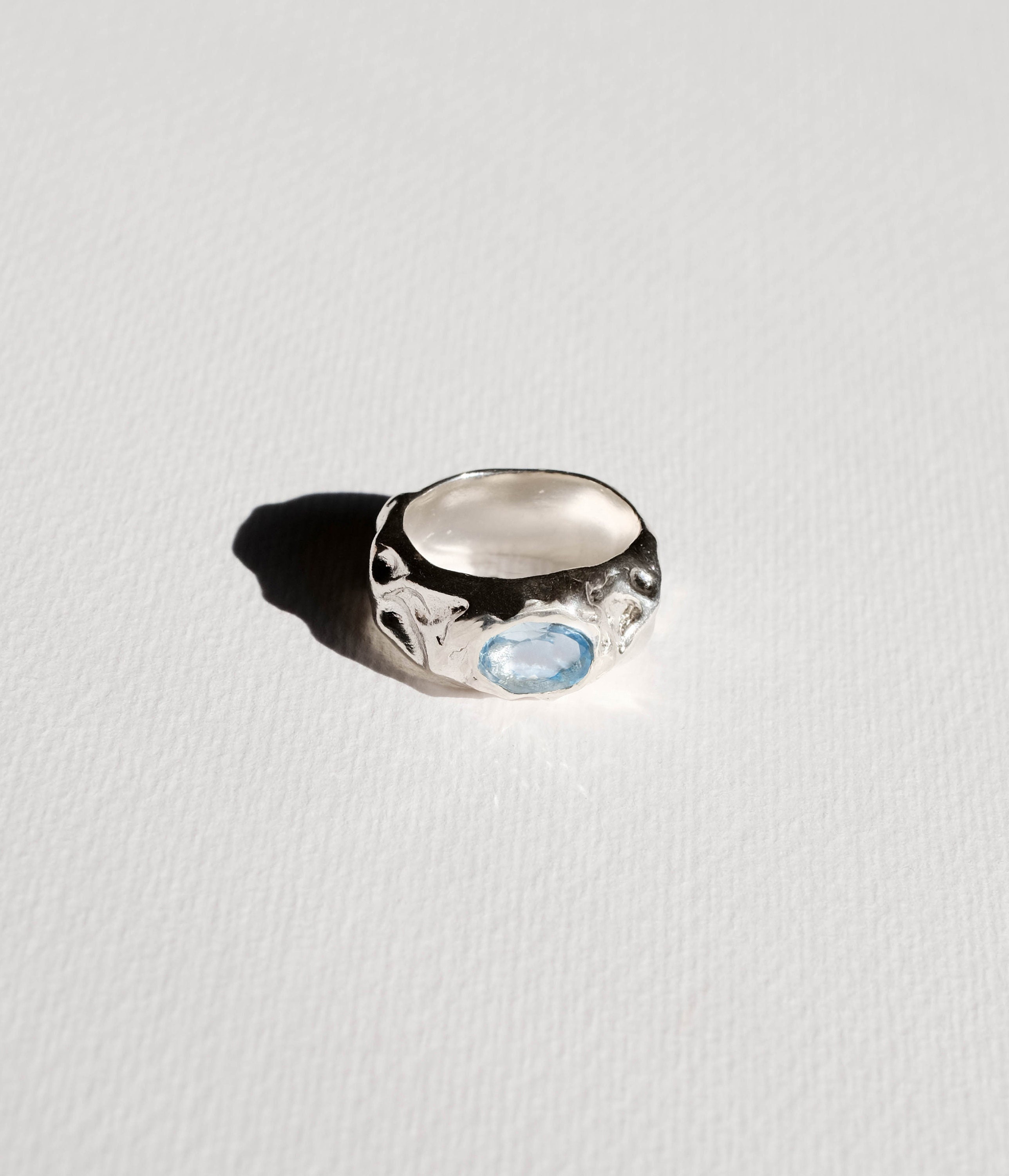 Wax Casting Silver Ring, Handcrafted With Blue Topaz