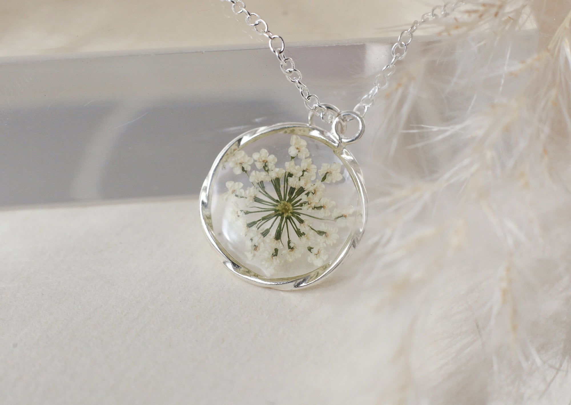 Flower resin necklace personalized pendant silver 925 gift Etsy
