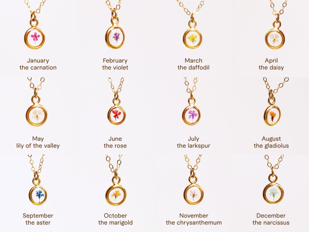 Gold Brth Month Flower Necklace For Women, Custom Brth Flower