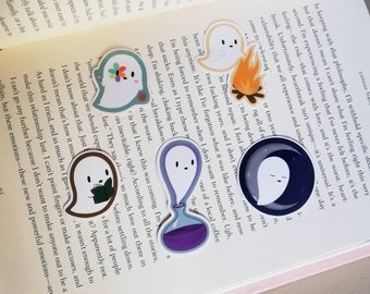 5 PCS Ghost Vinyl Stickers - Original Art - Cute Ghost Character - Durable Notebook / Laptop Sticker