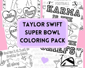 Libro para colorear del Super Bowl de Taylor Swift - Swifties Valentines Coloring - Travis Kelce - Actividad del Super Bowl - Karma es el chico de los jefes