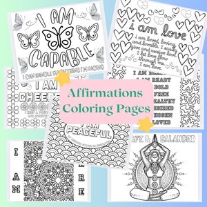 Libro para colorear de afirmaciones - Afirmaciones positivas - Libros para colorear - Colorear digitalmente - Ánimo - Regalo de cumpleaños - Afirmaciones "Yo soy"