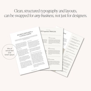 May include: Three pages of a document with a white background and black text. The first page is titled "Payment, Restarts or Cancellations". The second page is titled "Our Signature Process". The third page is titled "General".