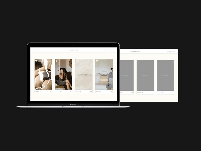 K&ouml;nnte beinhalten: Ein Laptop-Bildschirm zeigt eine Website mit einem Raster aus f&uuml;nf Instagram-Posts. Die Posts zeigen eine Frau in einem schwarzen Kleid, eine Frau in einem wei&szlig;en Kleid, eine Frau in einem schwarzen Kleid, eine Frau in einem wei&szlig;en Kleid und eine Frau in einem schwarzen Kleid. Die Posts drehen sich alle um Mode und Stil.