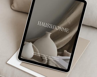 08 iPad Mockup for Canva – Contemporary Wabi Sabi Tablet Scene, Minimal Interior Branding Display, Neutral Apple Screen Template