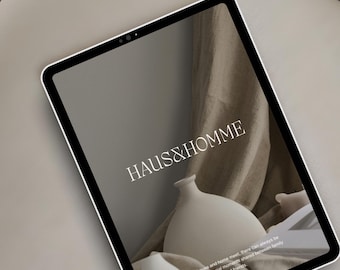 01 iPad Mockup for Canva – Contemporary Wabi Sabi Tablet Scene, Minimal Interior Branding Display, Neutral Apple Screen Template
