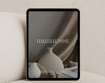 07 iPad Mockup for Canva – Contemporary Wabi Sabi Tablet Scene, Minimal Interior Branding Display, Neutral Apple Screen Template