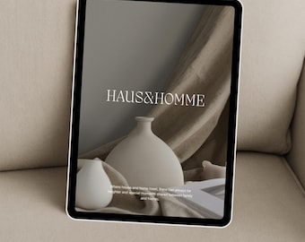 04 iPad Mockup for Canva – Contemporary Wabi Sabi Tablet Scene, Minimal Interior Branding Display, Neutral Apple Screen Template