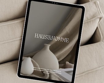 02 iPad Mockup for Canva – Contemporary Wabi Sabi Tablet Scene, Minimal Interior Branding Display, Neutral Apple Screen Template