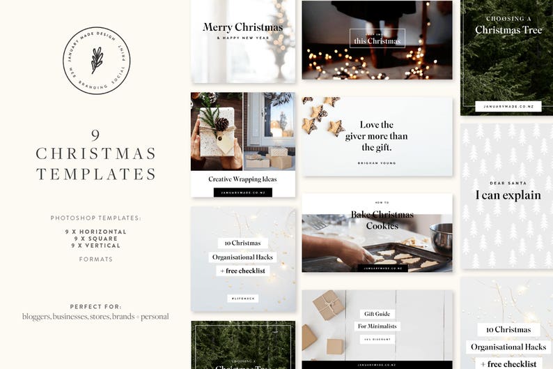 Christmas Social Bundle: 9 Social Media Templates Instagram Facebook Blog Social media marketing Pinterest image 1