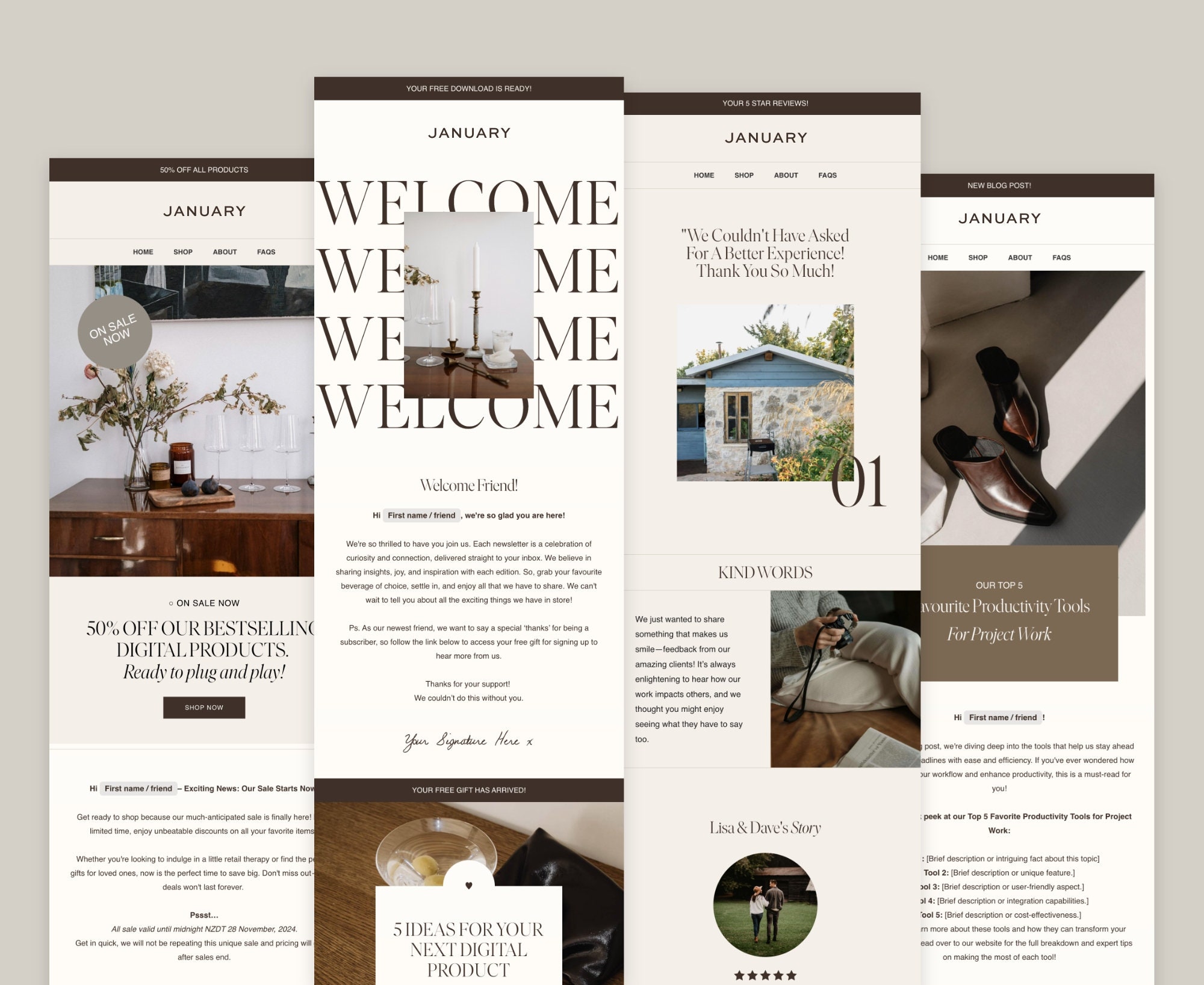 JANUARY | Flodesk Email Marketing Templates | 4 Pack Bundle