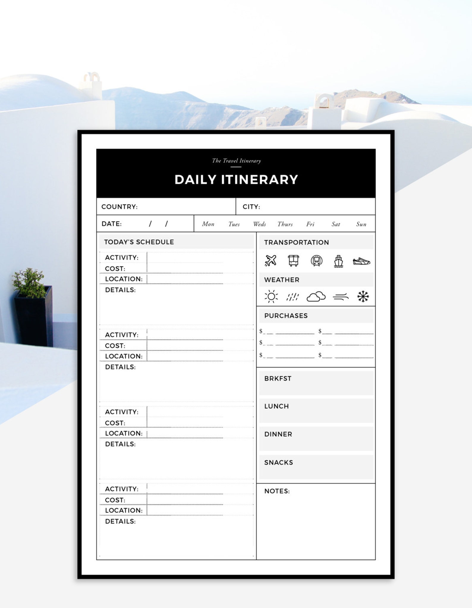 Travel Itinerary Printable Daily Trip Itinerary Daily Etsy