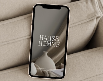 03 iPhone Mockup for Canva – Wabi Sabi Aesthetic Phone Scene, Neutral Interior Apple Display, Modern Minimal Branding Template