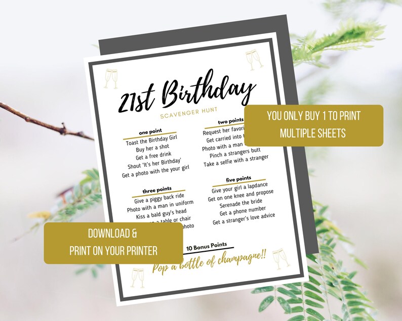 21st Birthday Scavenger Hunt Digital Printable | Etsy