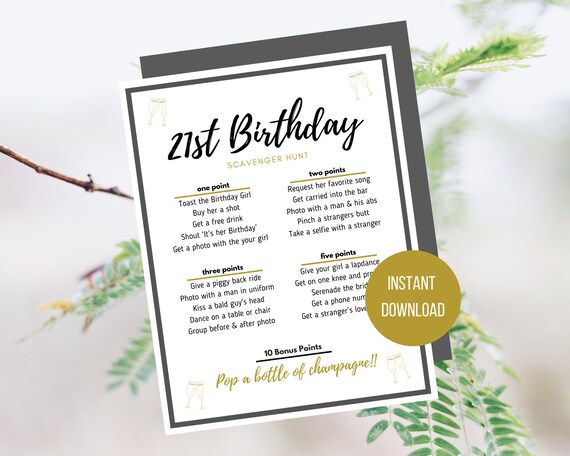 21st Birthday Scavenger Hunt Digital Printable Etsy
