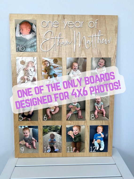 One Year of First Birthday Decor First Year Photo Display Baby Monthly  Photos One Year of Board Birthday Decor Monthly Milestone 