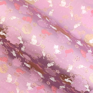 Goldbrokat - Schneekatzen KINRAN Stoff im japanischen Stil PINK - 25 cm
