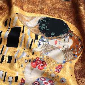cotton - Gustav Klimt Portrait of The Kiss with Metallic fabric Dark gold- 60cmPanel