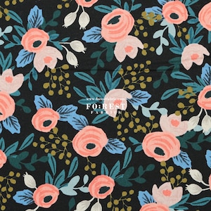 Cotton Linen Canvas - Rifle Paper Co Cotton and steel fabric - Garden Party Rosa Navy - 50cm