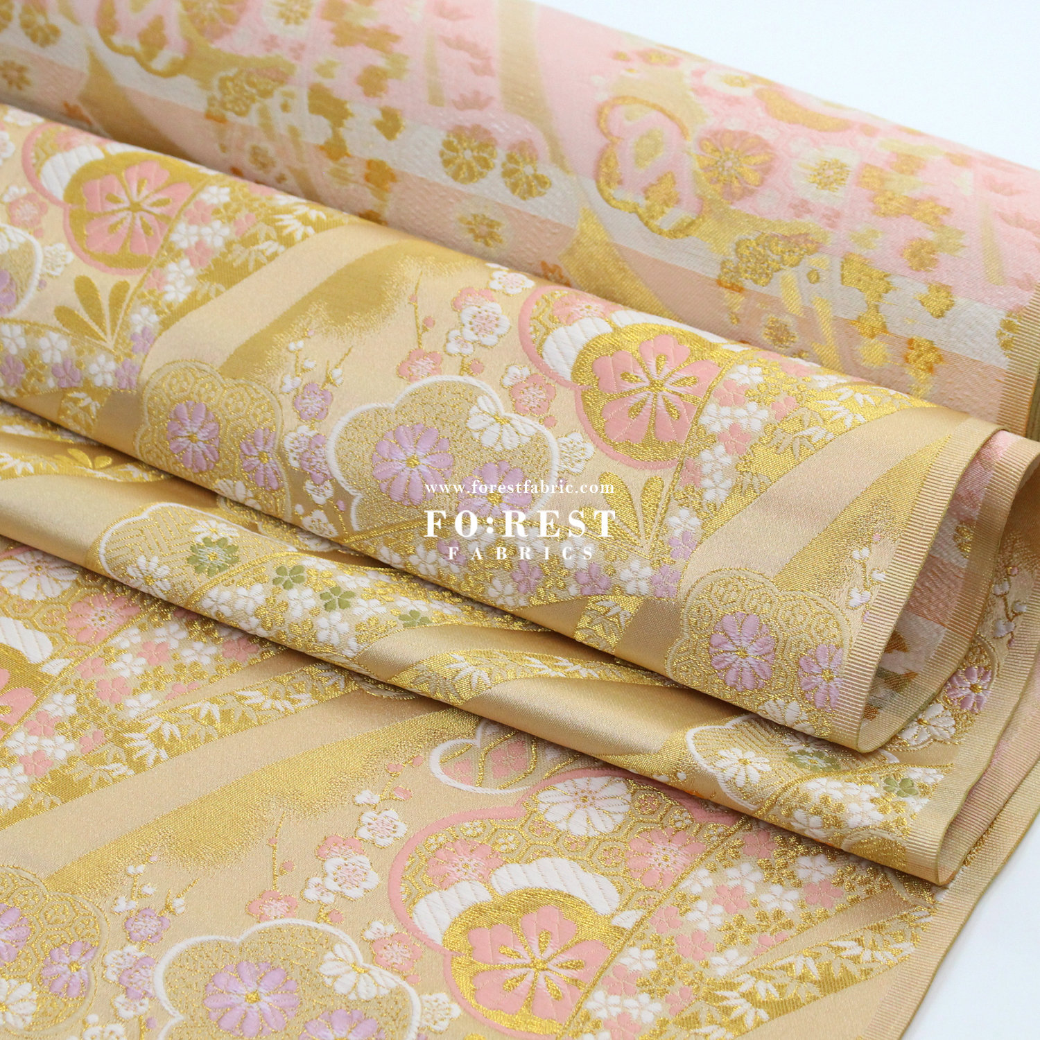Gold Brocade - Sakura Flower Japanese Style KINRAN Fabric Gold