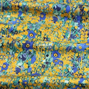 cotton - Gustav Klimt Flower Metallic fabric cobalt - 50cm