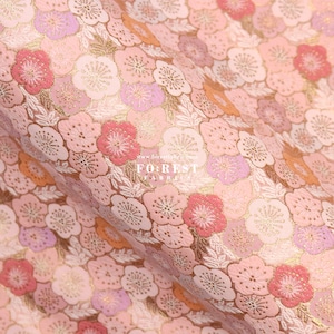 Gold Brokat - Sakura japanischen Stil KINRAN Stoff PINK - 25 cm