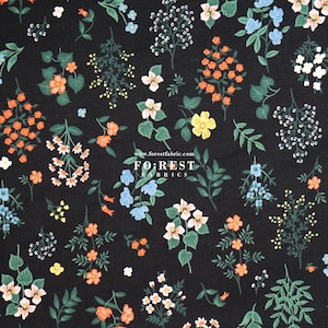 Cotton - Rifle Paper Co Cotton and steel fabric - Strawberry Fields  Black - 50cm