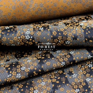 Broccato d'oro - Tessuto giapponese KINRAN in stile floreale Nero - 25 cm