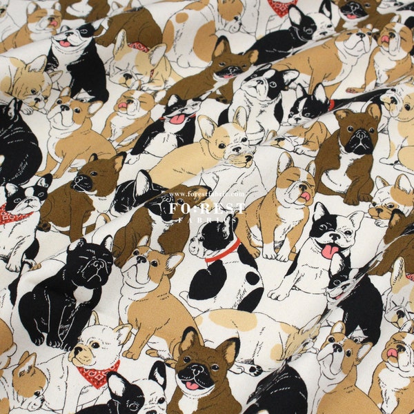 oxford - Cute bulldog fabric Natural - 50cm