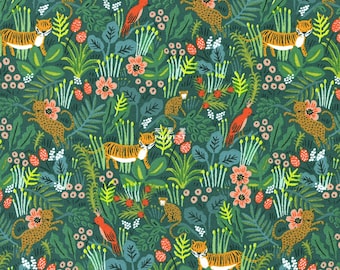Cotton - Rifle Paper Co Cotton and steel fabric - Jungle Hunter Green - 50cm